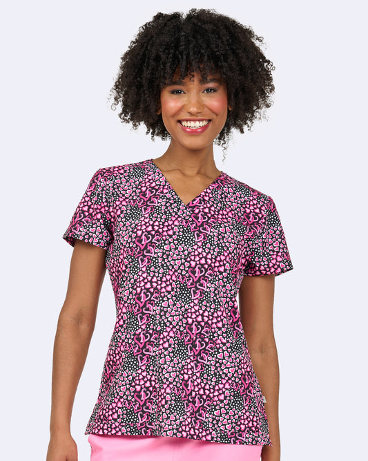 Endless Love Zavate Print Hearts Scrub V Neck Top 1054 ENLV