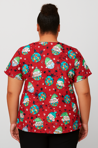 Festive Funk Zavate Print Christmas Scrub V Neck Top 1054 FEFU