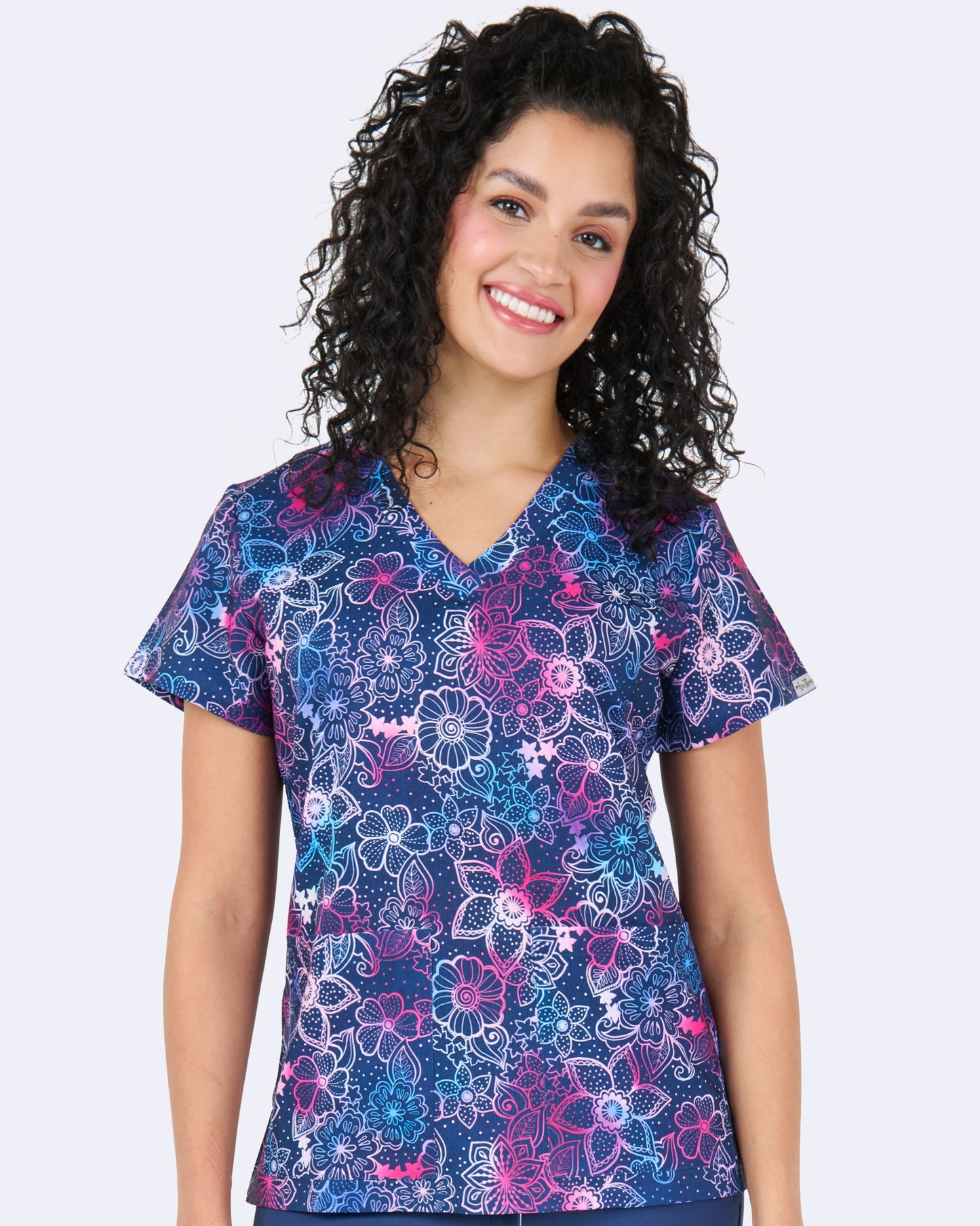 Floral Blues Zavate Print Scrub V Neck Top 1054 FRBU