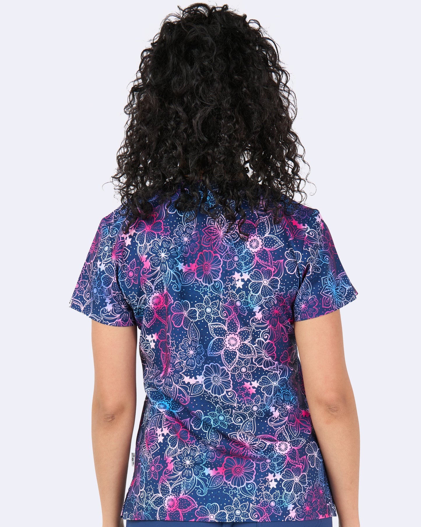 Floral Blues Zavate Print Scrub V Neck Top 1054 FRBU