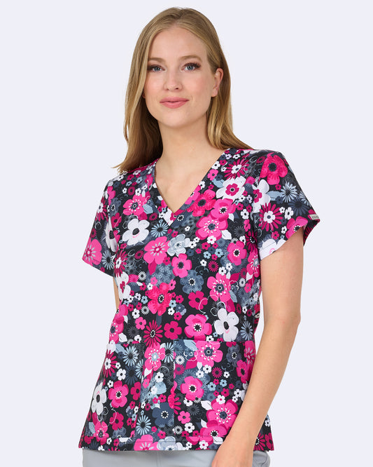Flower Patch Zavate Scrubs Print V Neck Top 1054 FWPT