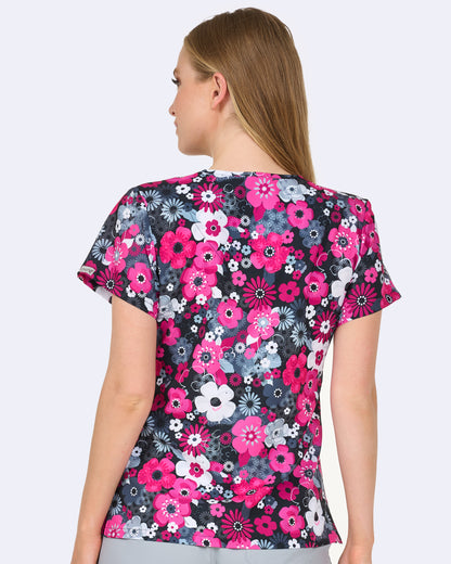 Flower Patch Zavate Scrubs Print V Neck Top 1054 FWPT