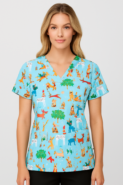 Holiday Hounds Zavate Print Dog Scrub V Neck Top 1054 HOHU