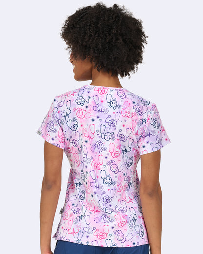 Happy Stethoscopes Zavate Print Hearts Scrub V Neck Top 1054 HPST