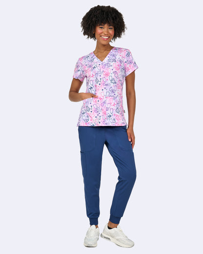 Happy Stethoscopes Zavate Print Hearts Scrub V Neck Top 1054 HPST