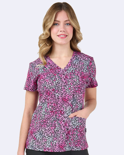 Pink & Wild Zavate Print Scrub V Neck Top 1054 PKWD