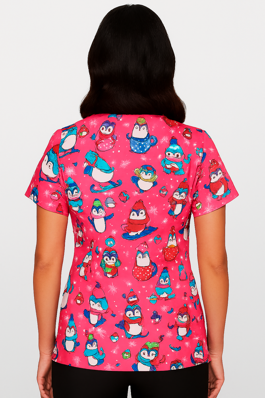 Penguin Palooza Zavate Print Winter Scrub V Neck Top 1054 PNPA