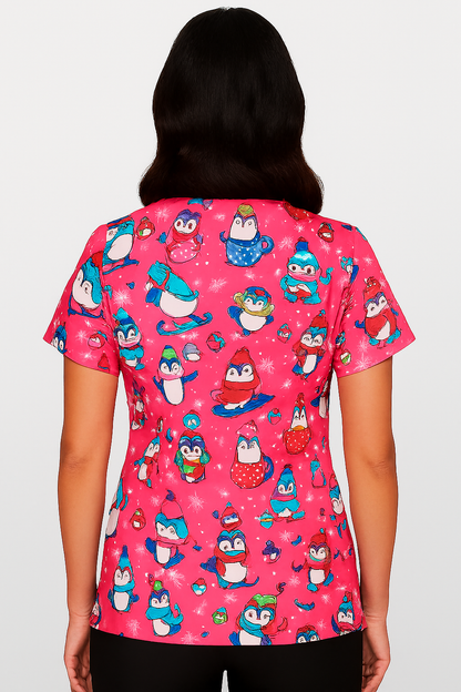 Penguin Palooza Zavate Print Winter Scrub V Neck Top 1054 PNPA