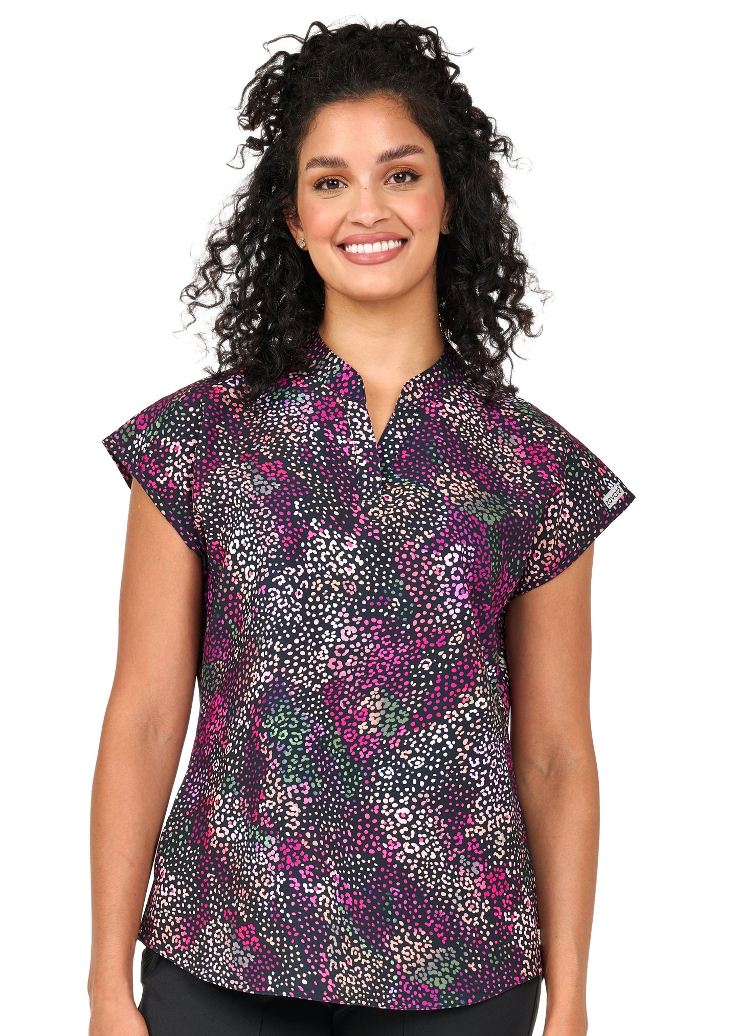 Razzle & Dazzle Zavate Diana Print Scrub Mandarin Collar Top 1172 RZDZ