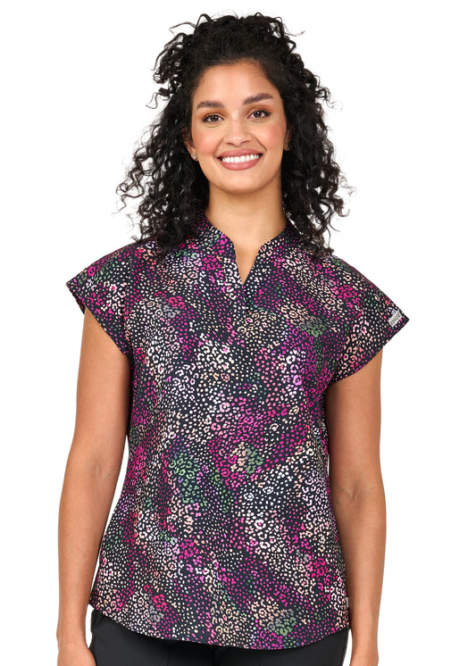 Razzle & Dazzle Zavate Diana Print Scrub Mandarin Collar Top 1172 RZDZ