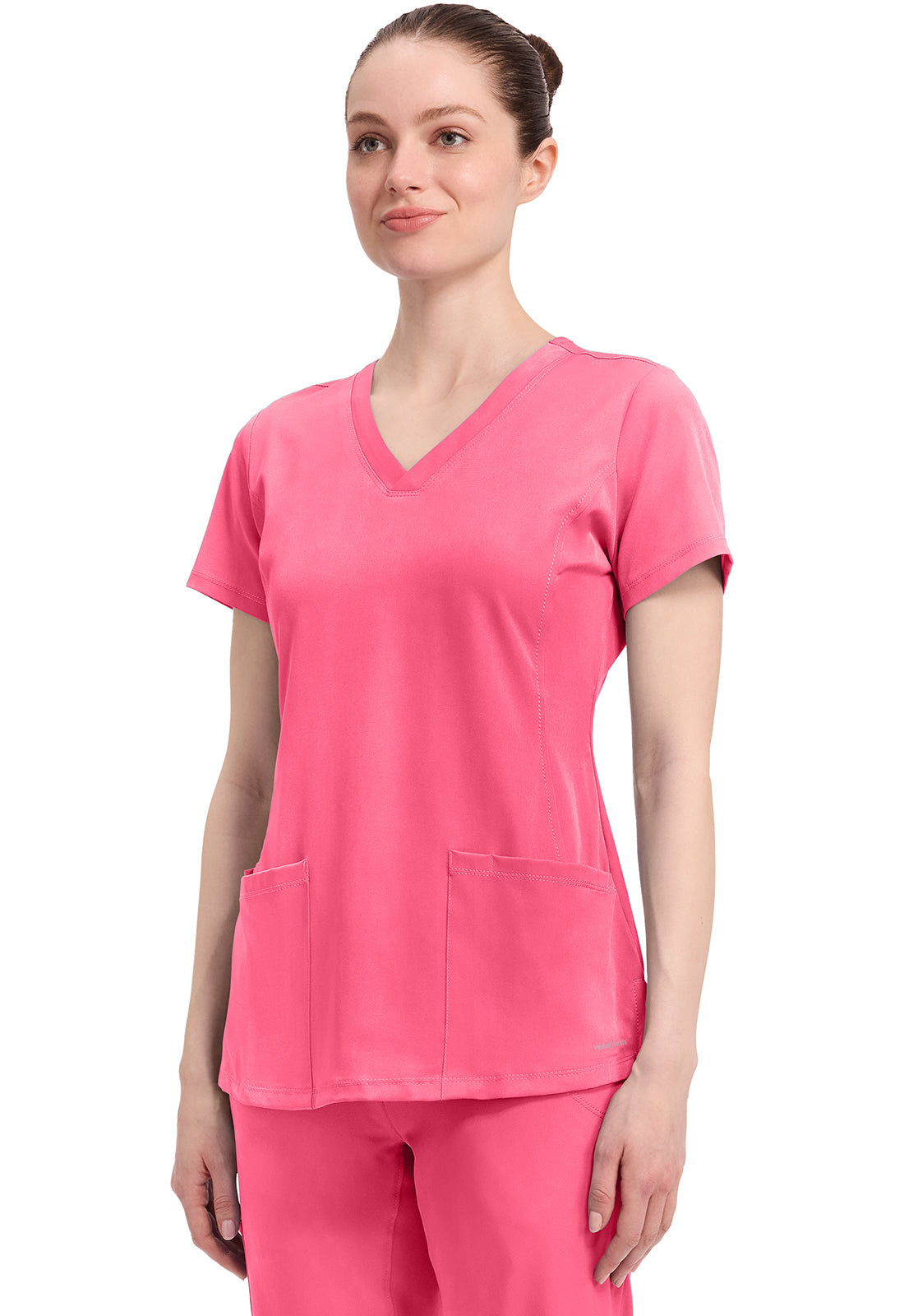 Blusa de cuello en V Monica de Healing Hands Works en negro, gris, azul marino, peltre y azul real.