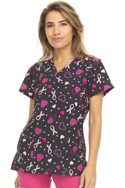 Hearts and Ribbons Medichic Print V Neck Scrub Top MC4512 - 42