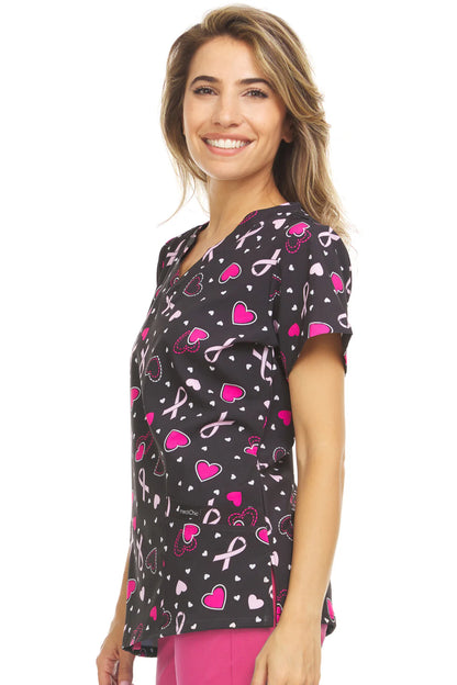 Hearts and Ribbons Medichic Print V Neck Scrub Top MC4512 - 42