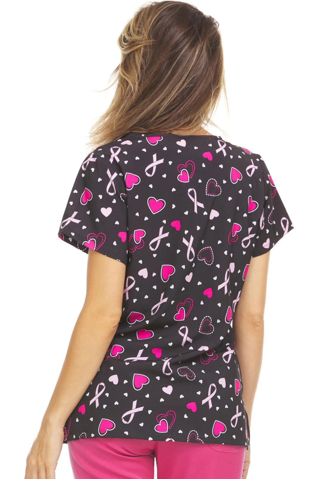 Hearts and Ribbons Medichic Print V Neck Scrub Top MC4512 - 42