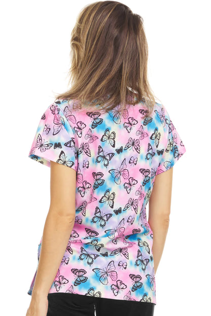 Tie Dye Butterflies Medichic Print V Neck Scrub Top MC4512 - 43