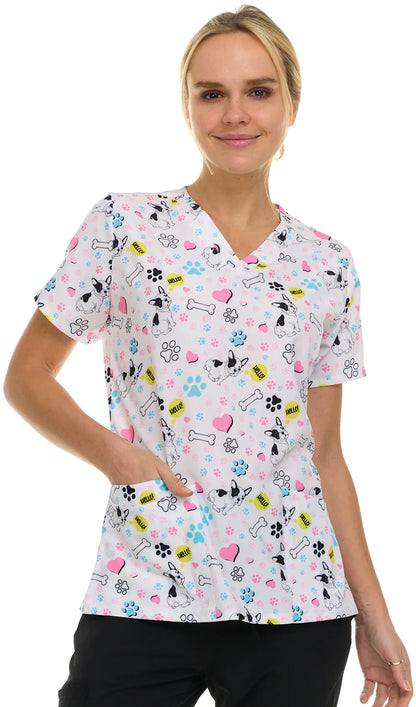 Hello Paws Medichic Print V Neck Scrub Top 4513 - 75