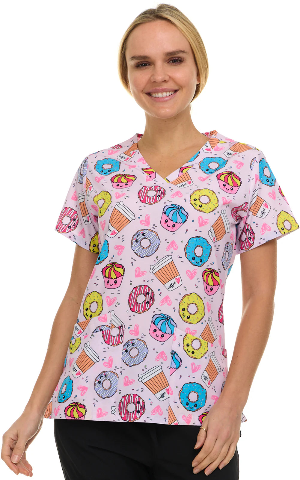 Coffee Lover Medichic Print V Neck Scrub Top 4513 - 80