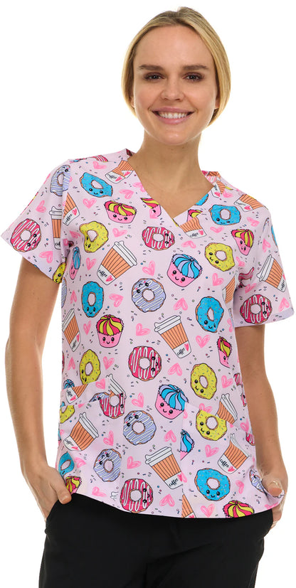 Coffee Lover Medichic Print V Neck Scrub Top 4513 - 80