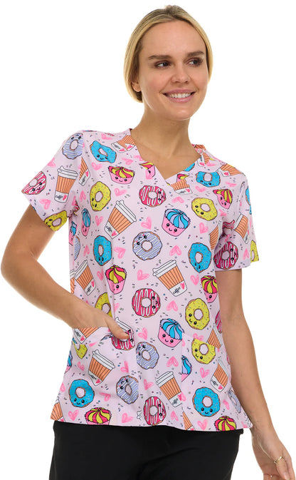 Coffee Lover Medichic Print V Neck Scrub Top 4513 - 80