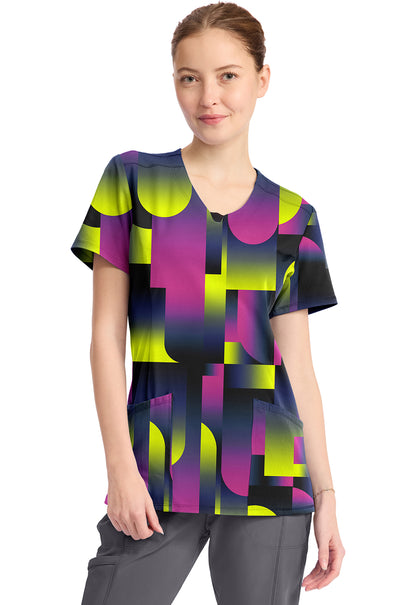 Blusa médica de cuello redondo con estampado Infinity de Portal Cherokee CK609 POTL