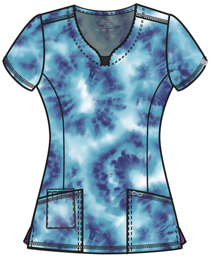 Saltwater Tie Dye Cherokee Infinity Print Round Neck Scrub Top CK609 STTD