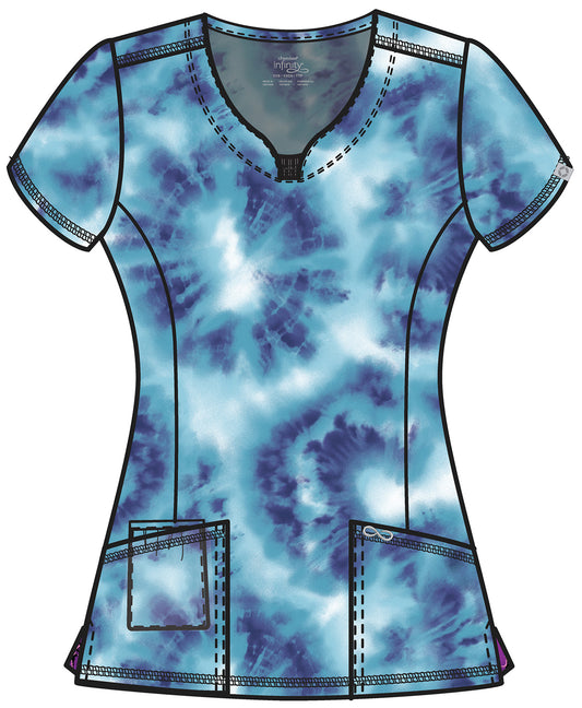 Saltwater Tie Dye Cherokee Infinity Print Round Neck Scrub Top CK609 STTD