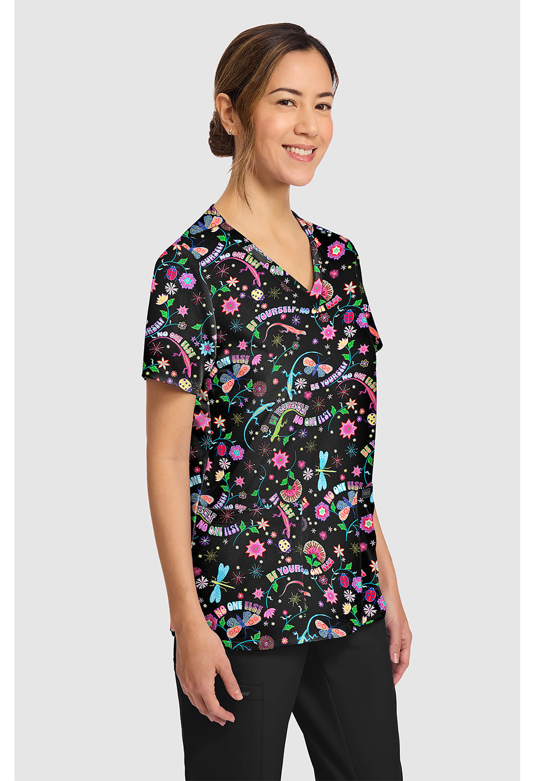 Celebrate You Cherokee Scrubs Print V Neck Top CK856 CEYU