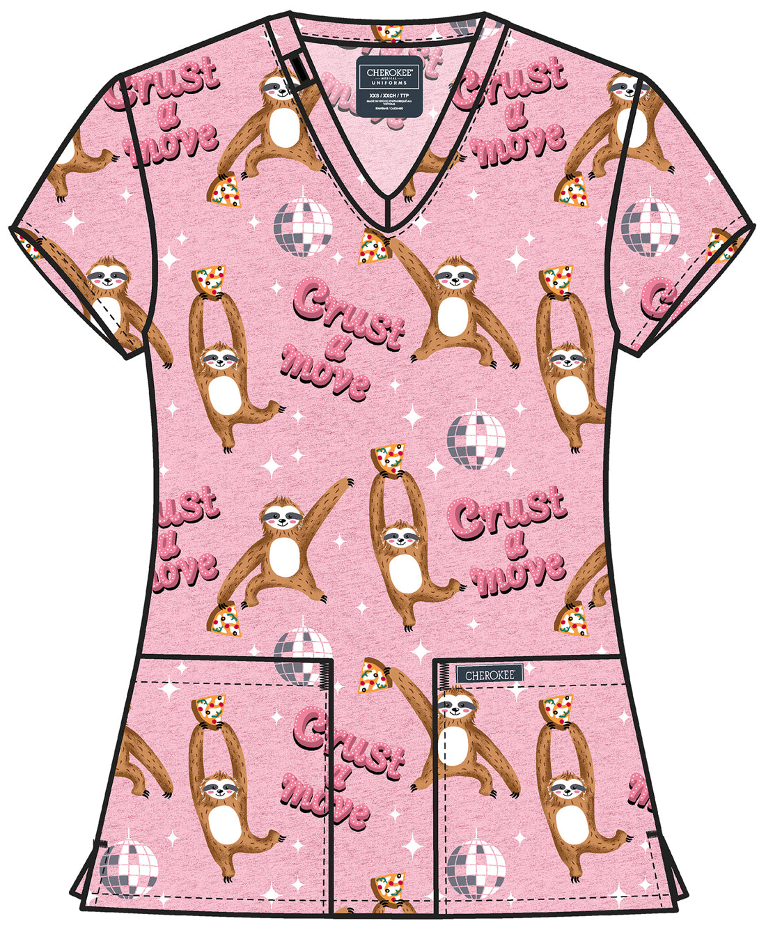 Crust A Move Cherokee Scrubs Print V Neck Top CK856 CRTV