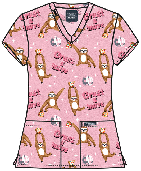 Crust A Move Cherokee Scrubs Print V Neck Top CK856 CRTV