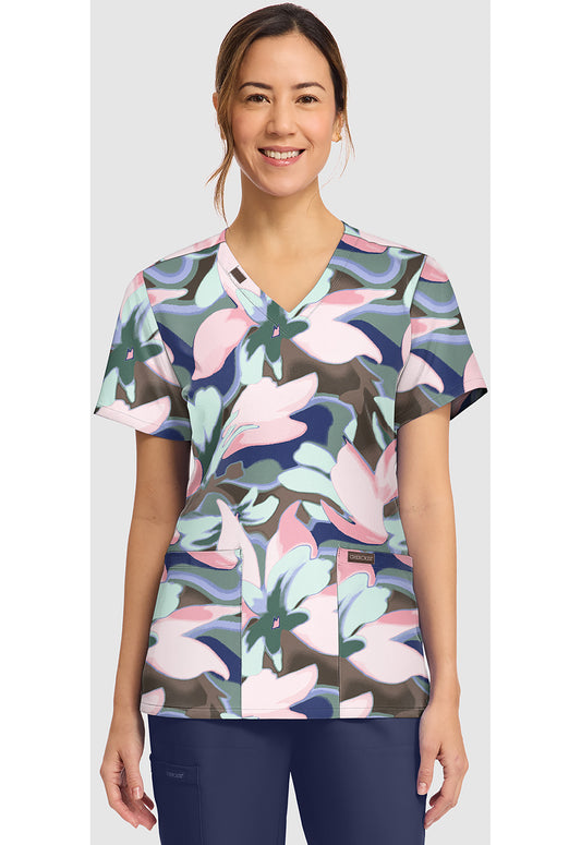 Foggy Floral Cherokee Print V Neck Scrub Top CK856 FGFY