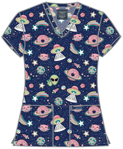 Groovy Galaxy Cherokee Scrubs Print V Neck Top CK856 GVGY