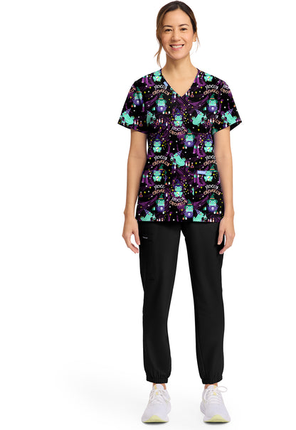 Hocus Croakus Cherokee Scrubs Frog Halloween Print V Neck Top CK856 HCCK