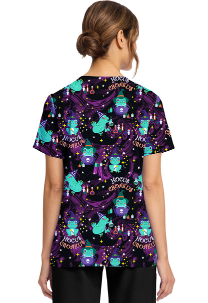 Hocus Croakus Cherokee Scrubs Frog Halloween Print V Neck Top CK856 HCCK