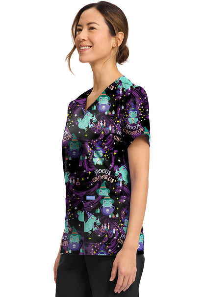 Hocus Croakus Cherokee Scrubs Frog Halloween Print V Neck Top CK856 HCCK
