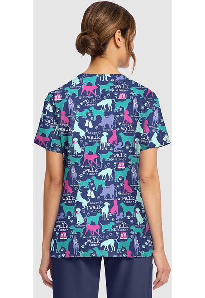 Walk With Dog Cherokee Print V-Neck Scrub Top CK856 OGNV