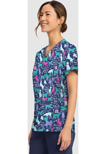 Walk With Dog Cherokee Print V-Neck Scrub Top CK856 OGNV