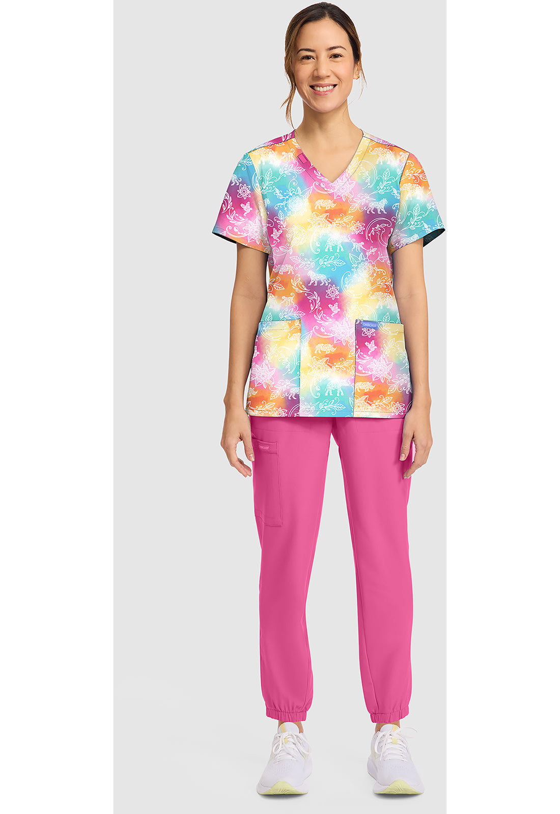 Ornate Jungle Cherokee Print V-Neck Scrub Top CK856 ONJL