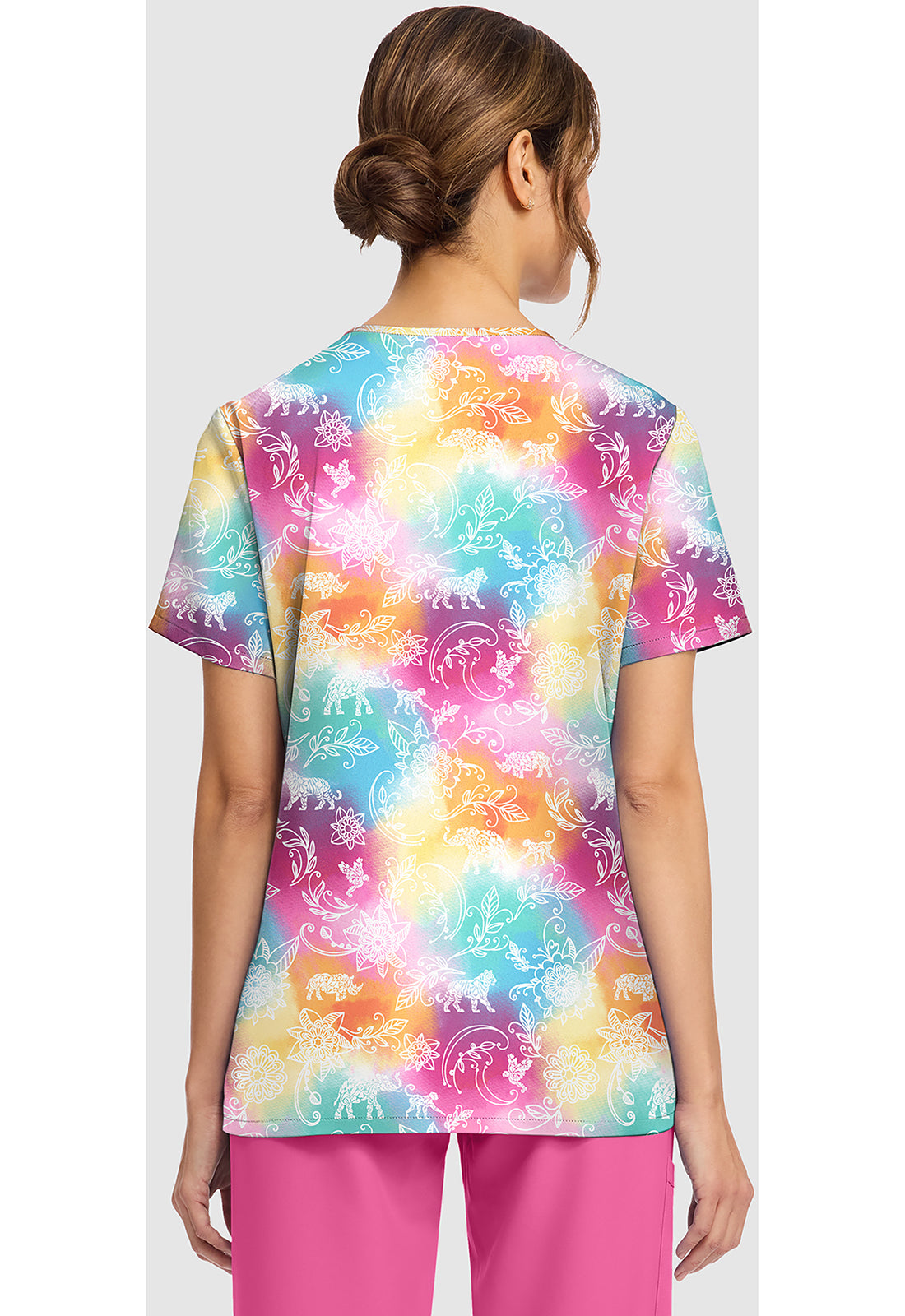 Ornate Jungle Cherokee Print V-Neck Scrub Top CK856 ONJL