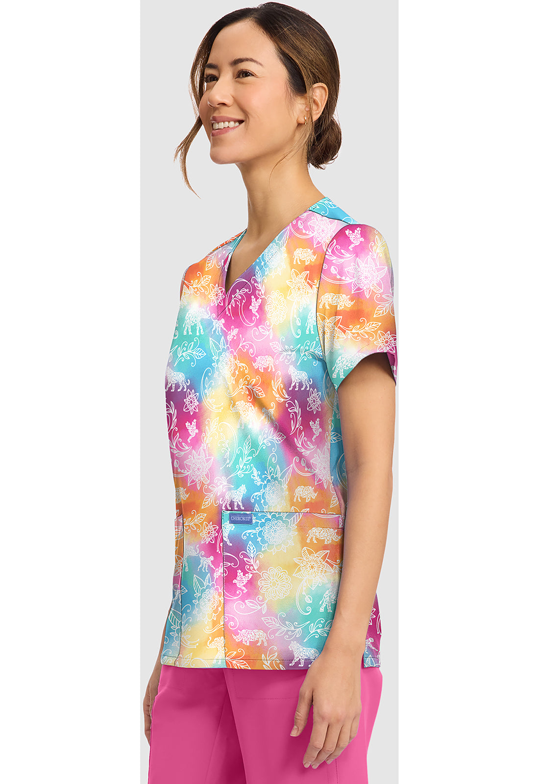Ornate Jungle Cherokee Print V-Neck Scrub Top CK856 ONJL
