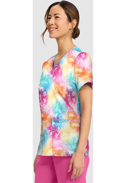 Ornate Jungle Cherokee Print V-Neck Scrub Top CK856 ONJL