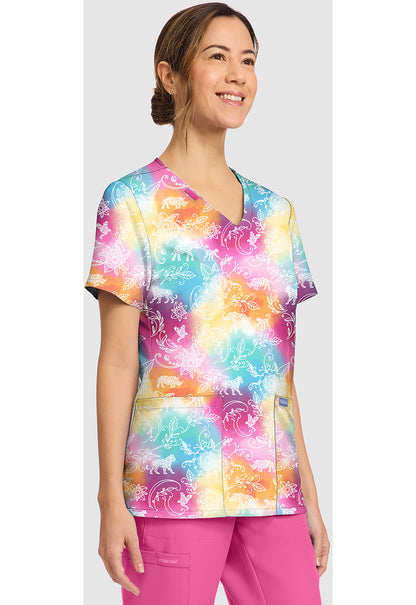 Ornate Jungle Cherokee Print V-Neck Scrub Top CK856 ONJL