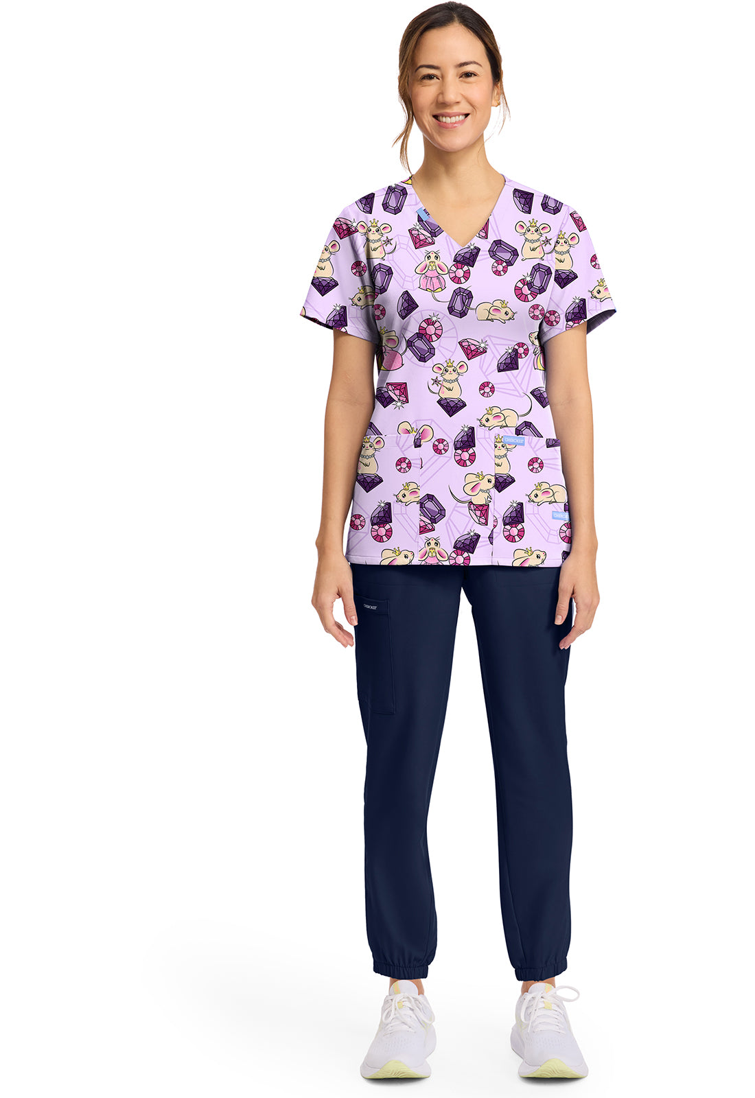 Princess Mouse Cherokee Scrubs Print V Neck Top CK856 PRMO