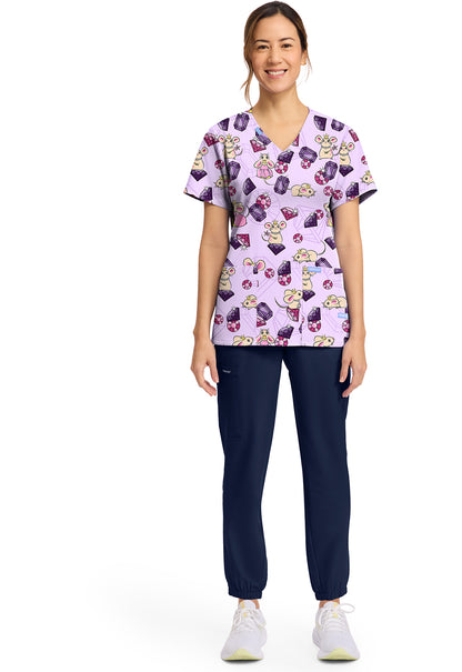 Princess Mouse Cherokee Scrubs Print V Neck Top CK856 PRMO
