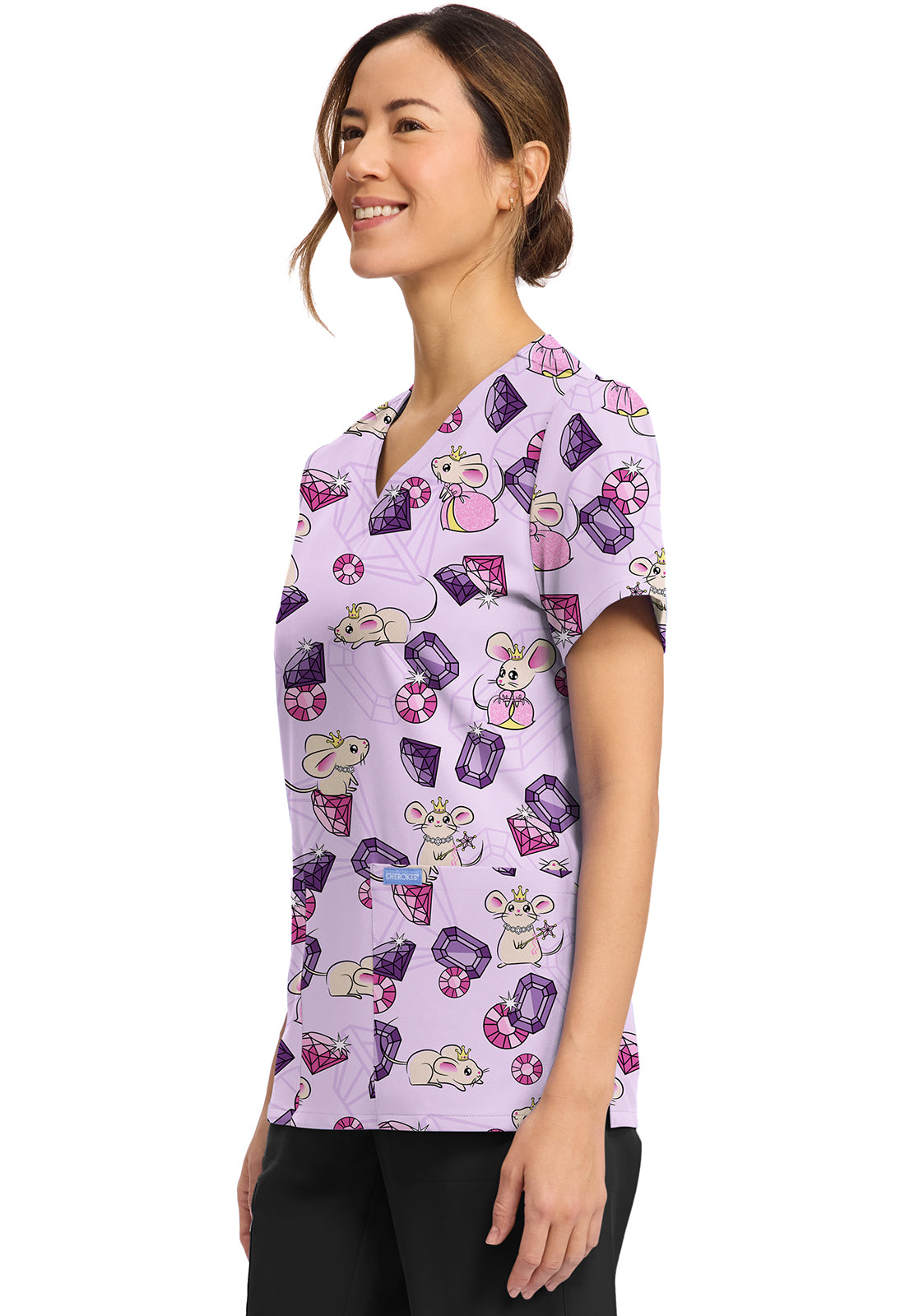 Princess Mouse Cherokee Scrubs Print V Neck Top CK856 PRMO
