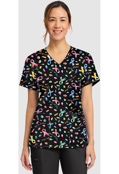 Shine Bright Cherokee Print All Awareness V-Neck Scrub Top CK856 SHBI