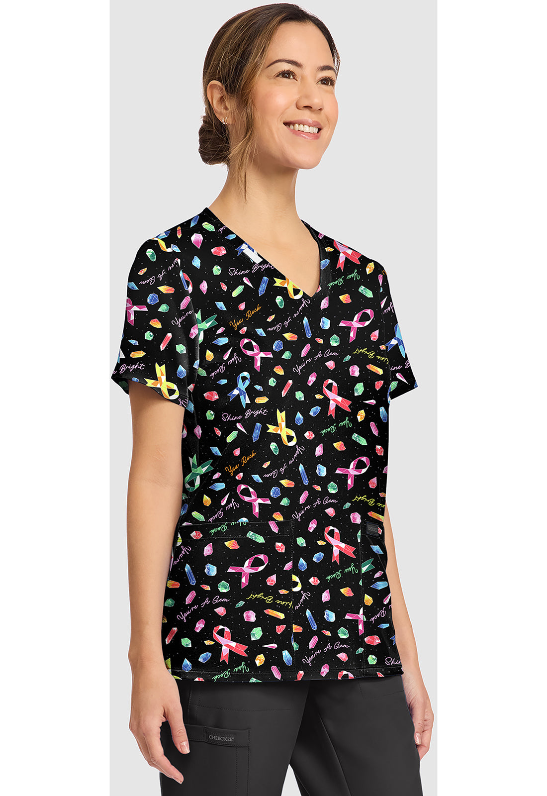 Shine Bright Cherokee Print All Awareness V-Neck Scrub Top CK856 SHBI