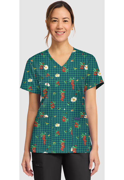Tomato Garden Cherokee Print V-Neck Scrub Top CK856 TMGD