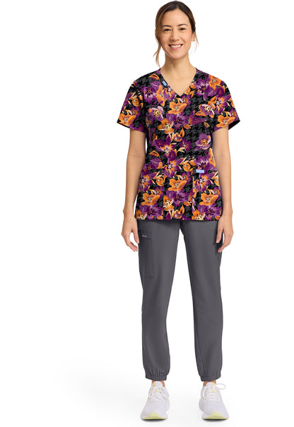 Velvet Floral Cherokee Scrubs Print V Neck Top CK856 VLFL
