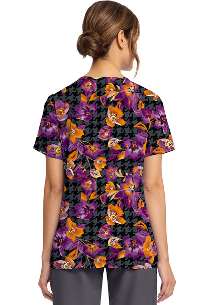Velvet Floral Cherokee Scrubs Print V Neck Top CK856 VLFL
