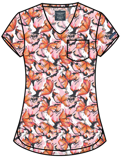Active Butterfly Cherokee Print V Neck Scrub Top CK857 ATBF